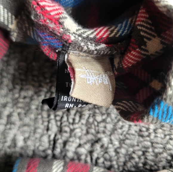 Stussy men's flannel shirt size S button down checked long sleeve fall cotton - Picture 7 of 13